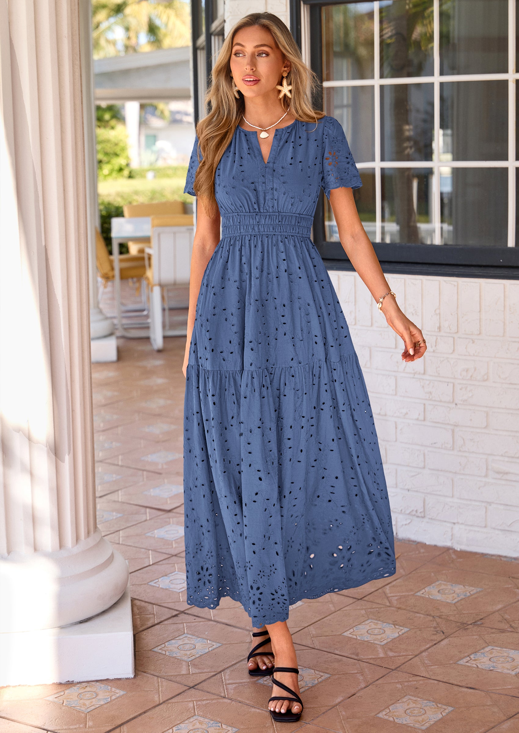 PRETTYGARDEN Short Sleeve Spring Dresses for Women Elegant Classy Boho High Waist A Line Pleated Wedding Guest Dress PRETTYGARDEN