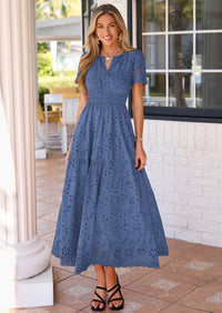 PRETTYGARDEN Short Sleeve Spring Dresses for Women Elegant Classy Boho High Waist A Line Pleated Wedding Guest Dress PRETTYGARDEN