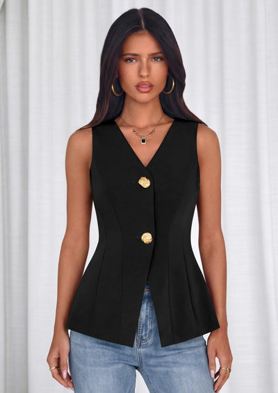 PRETTYGARDEN Womens Summer Sleeveless Blazer Vest Tops Trendy V Neck Button Down Business Casual Suit Vests Waistcoat PRETTYGARDEN