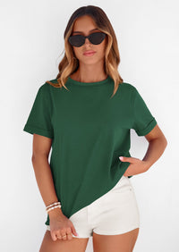 PRETTYGARDEN Womens Summer Tops Spring Casual Rolled Short Sleeve Basic Tees Crew Neck Work Shirts Fashion Clothing PRETTYGARDEN