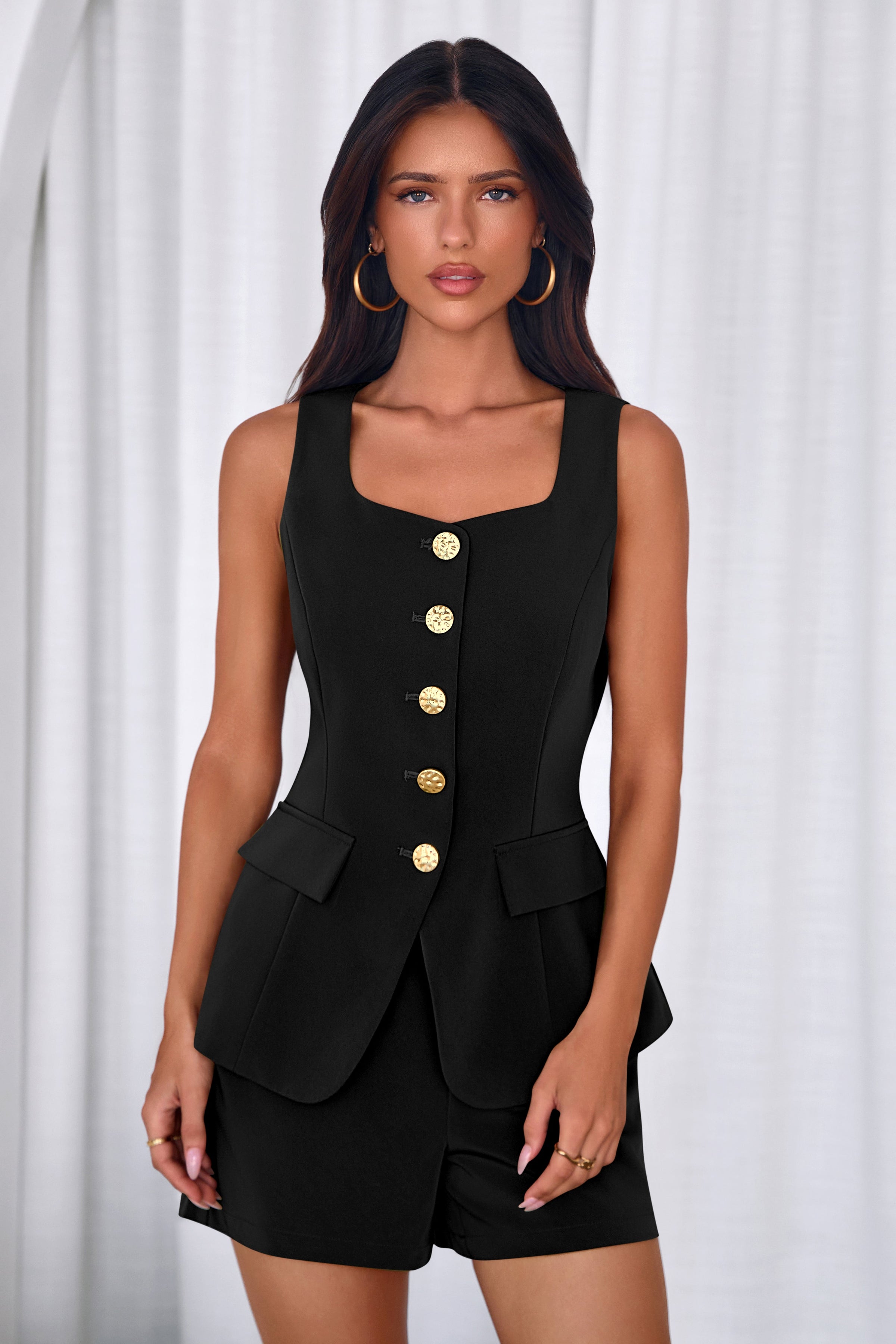 PRETTYGARDEN Womens 2 Piece Matching Sets Fashion Button Down Suit Vest Tops Shorts Set Spring Business Casual Outfits PRETTYGARDEN