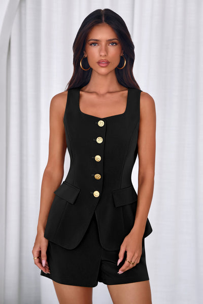 PRETTYGARDEN Womens 2 Piece Matching Sets Fashion Button Down Suit Vest Tops Shorts Set Spring Business Casual Outfits PRETTYGARDEN