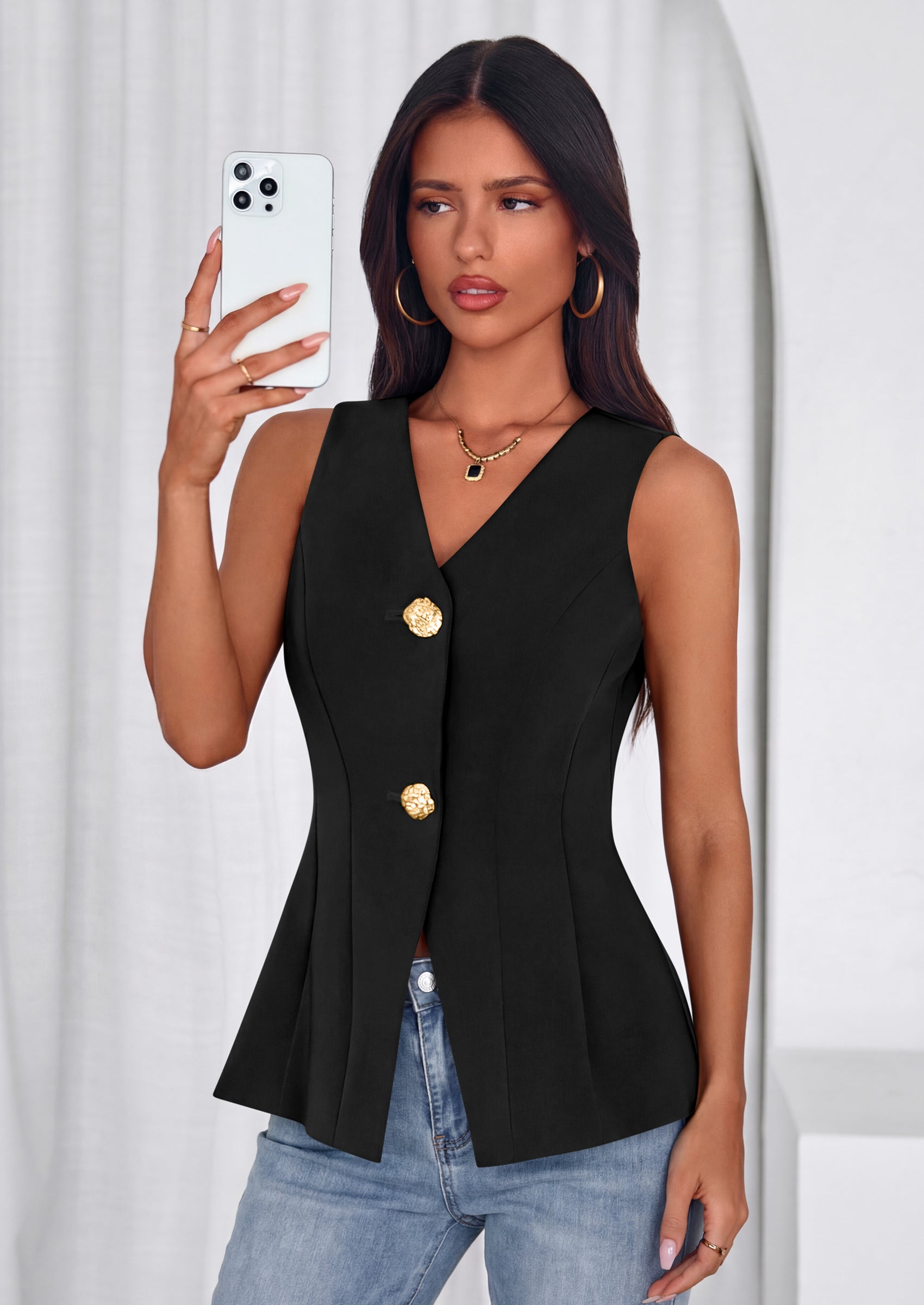 PRETTYGARDEN Womens Summer Sleeveless Blazer Vest Tops Trendy V Neck Button Down Business Casual Suit Vests Waistcoat PRETTYGARDEN