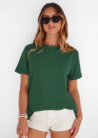 PRETTYGARDEN Womens Summer Tops Spring Casual Rolled Short Sleeve Basic Tees Crew Neck Work Shirts Fashion Clothing PRETTYGARDEN