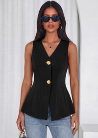 PRETTYGARDEN Womens Summer Sleeveless Blazer Vest Tops Trendy V Neck Button Down Business Casual Suit Vests Waistcoat PRETTYGARDEN