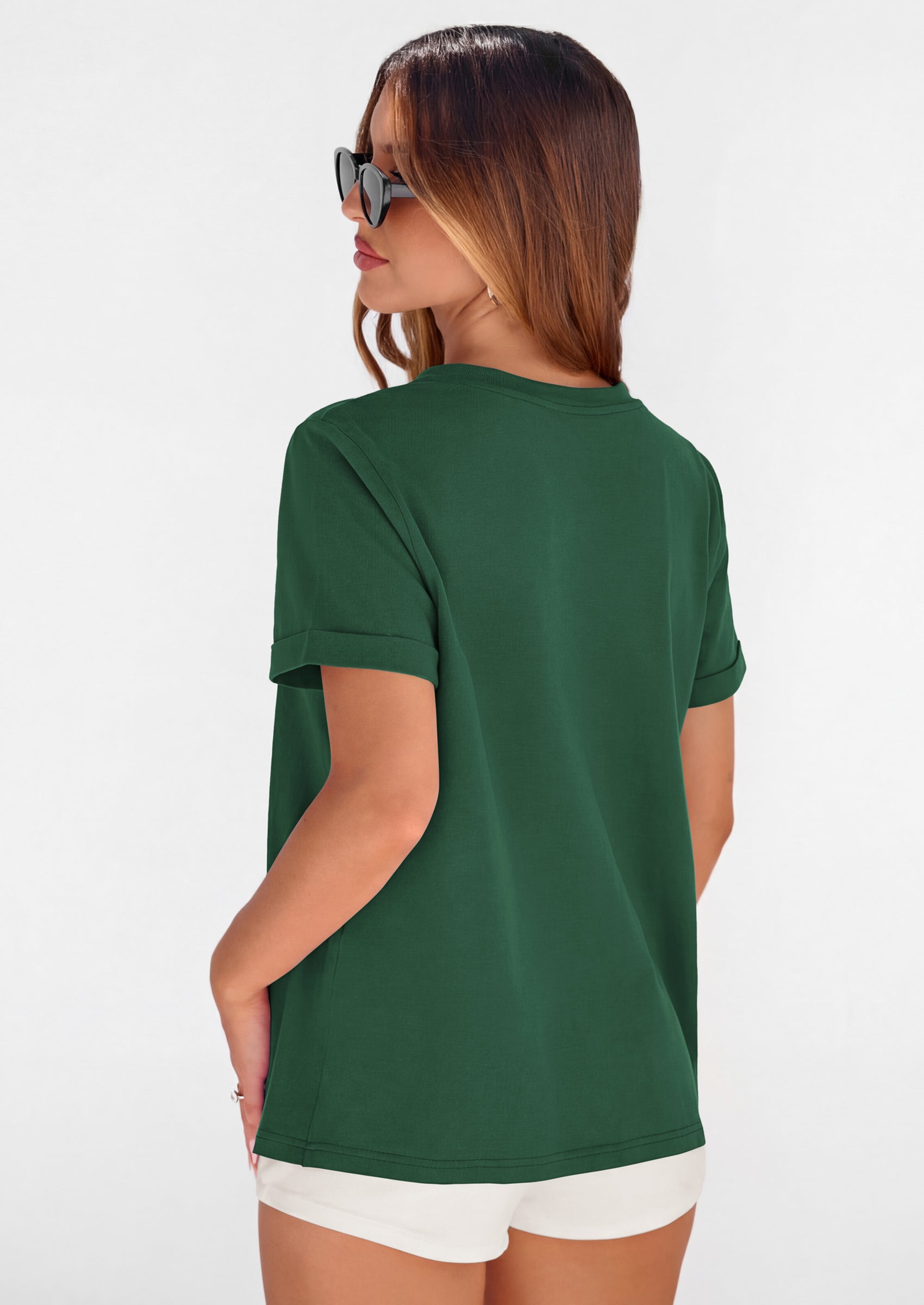 PRETTYGARDEN Womens Summer Tops Spring Casual Rolled Short Sleeve Basic Tees Crew Neck Work Shirts Fashion Clothing PRETTYGARDEN