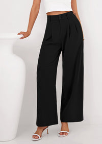 PRETTYGARDEN Womens Spring Wide Leg Palazzo Pants Trendy Loose Button High Waist Pleated Work Business Casual Trousers PRETTYGARDEN