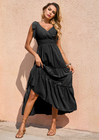 PRETTYGARDEN Women's Cross Neck Spring Sleeveless Tiered Maxi Dress Beach Tie Strap Smocked Long Dresses Pleated Sundress
