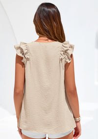 PRETTYGARDEN Womens Blouses Dressy Casual Summer V Neck Ruffle Cap Sleeve Business Work Tops Spring Teacher Shirts PRETTYGARDEN