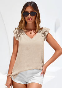 PRETTYGARDEN Womens Blouses Dressy Casual Summer V Neck Ruffle Cap Sleeve Business Work Tops Spring Teacher Shirts PRETTYGARDEN