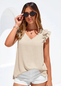 PRETTYGARDEN Womens Blouses Dressy Casual Summer V Neck Ruffle Cap Sleeve Business Work Tops Spring Teacher Shirts PRETTYGARDEN