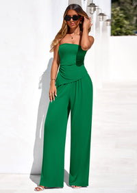 PRETTYGARDEN Summer Sets Women 2 Piece Outfits Asymmetrical Tube Tops and Pants Beach Vacation Airport Matching Lounge Set PRETTYGARDEN