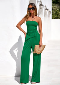 PRETTYGARDEN Summer Sets Women 2 Piece Outfits Asymmetrical Tube Tops and Pants Beach Vacation Airport Matching Lounge Set PRETTYGARDEN