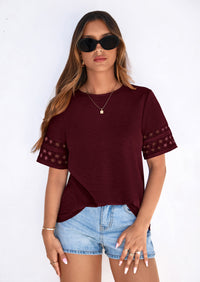 PRETTYGARDEN Summer Tops for Women Lace Short Sleeve T-Shirts Casual Blouses Spring Fashion Clothes Vacation Outfits PRETTYGARDEN