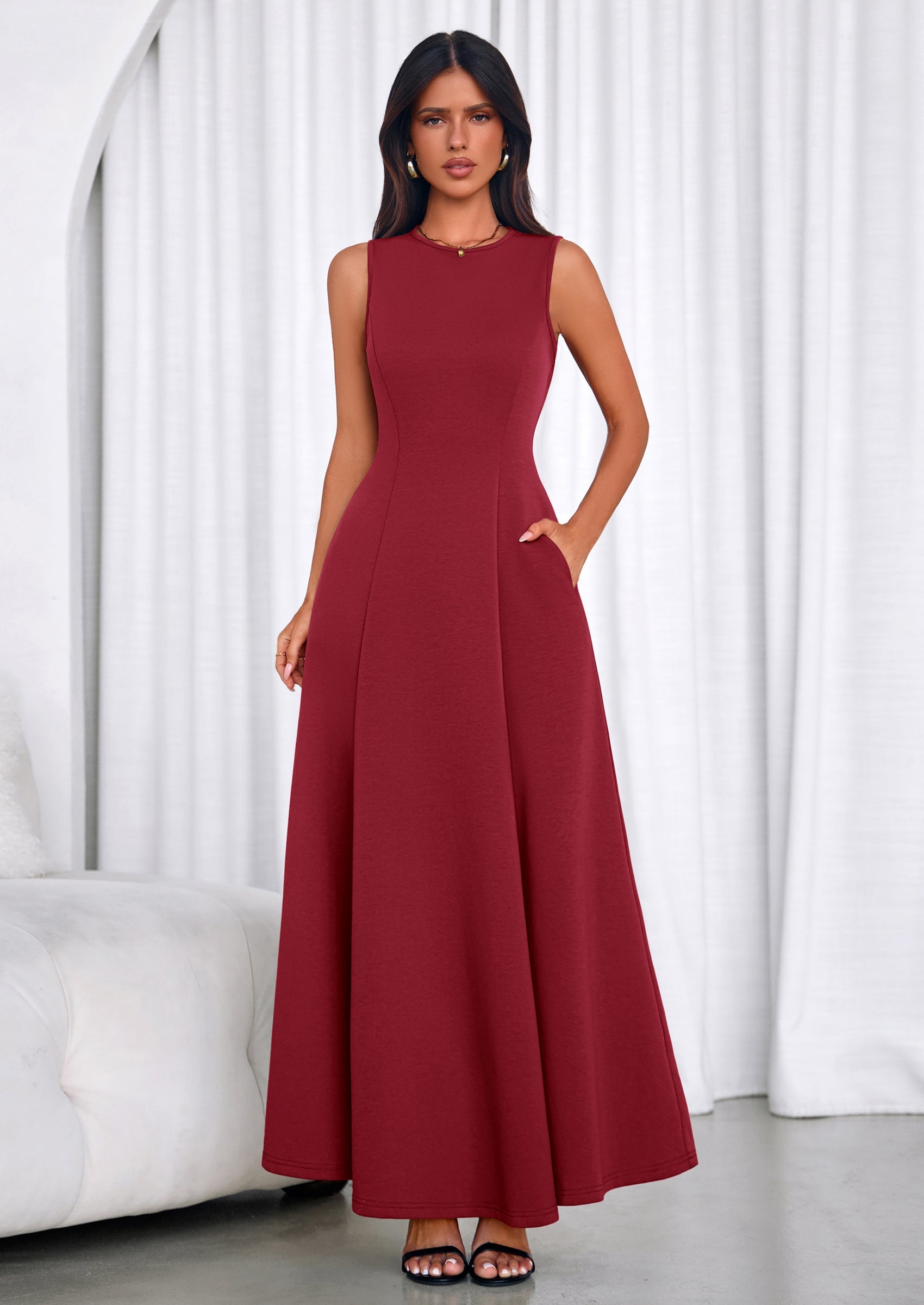 PRETTYGARDEN Women's Summer Tank Maxi Dress Spring Sleeveless Swing A Line Long Flowy Elegant Cocktail Dresses Pockets PRETTYGARDEN