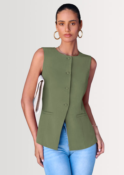 PRETTYGARDEN Women's Suit Vest Tops Summer Dressy Casual Business Button Sleeveless Trendy Fashion Blazer Waistcoat