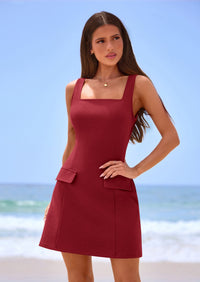 PRETTYGARDEN Womens Summer Sleeveless Mini Dress Square Neck A Line Short Cocktail Party Dresses Trendy Spring Clothes PRETTYGARDEN