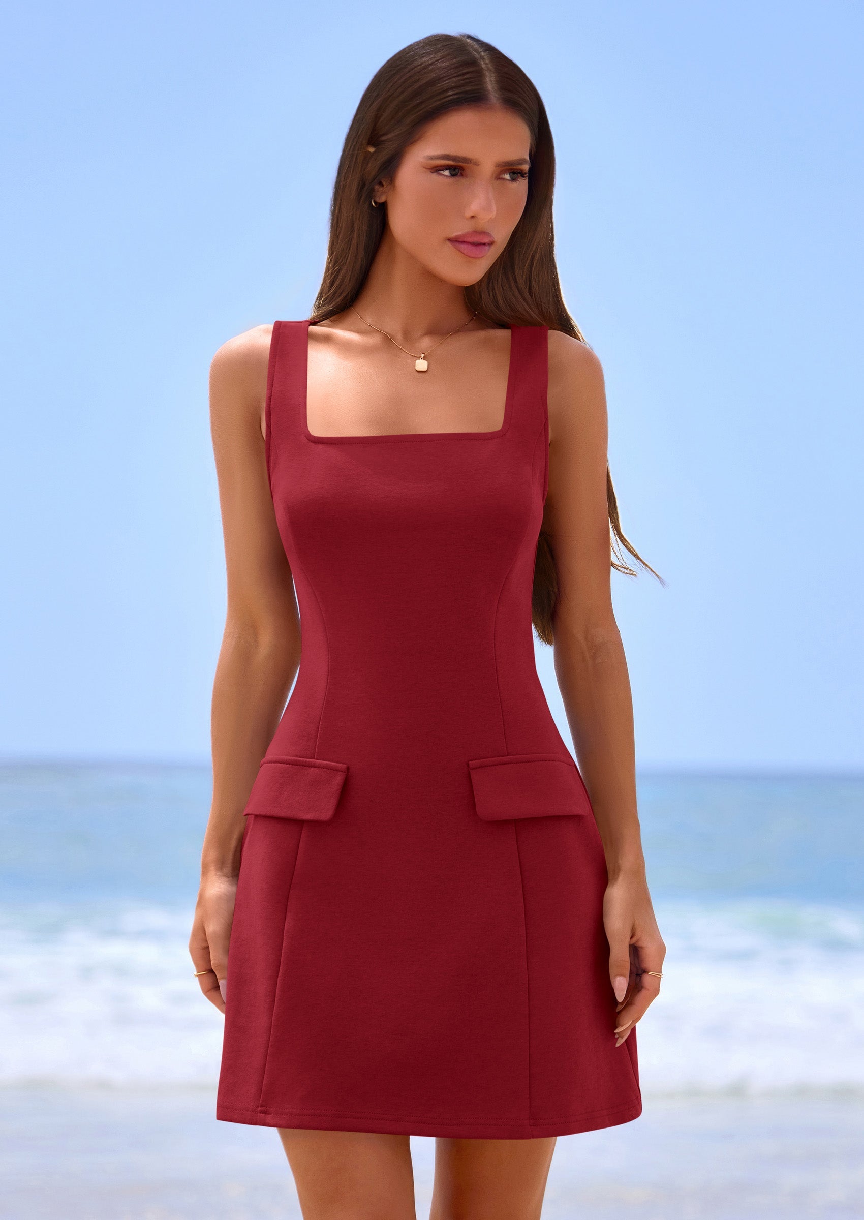 PRETTYGARDEN Womens Summer Sleeveless Mini Dress Square Neck A Line Short Cocktail Party Dresses Trendy Spring Clothes PRETTYGARDEN