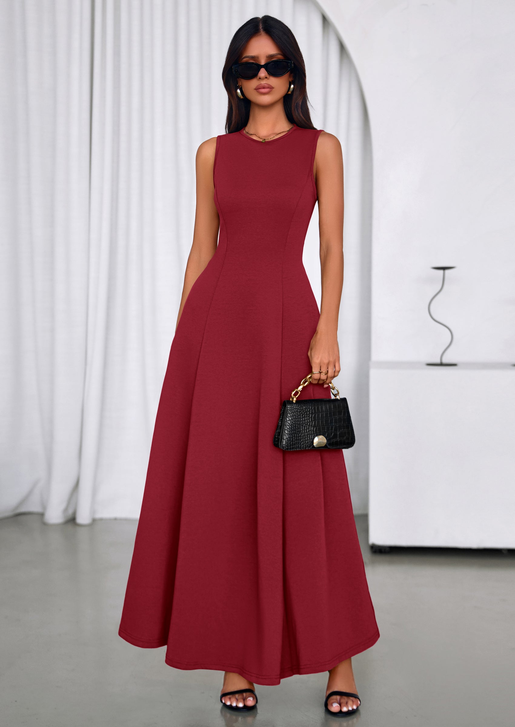 PRETTYGARDEN Women's Summer Tank Maxi Dress Spring Sleeveless Swing A Line Long Flowy Elegant Cocktail Dresses Pockets PRETTYGARDEN