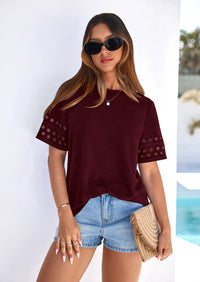 PRETTYGARDEN Summer Tops for Women Lace Short Sleeve T-Shirts Casual Blouses Spring Fashion Clothes Vacation Outfits PRETTYGARDEN