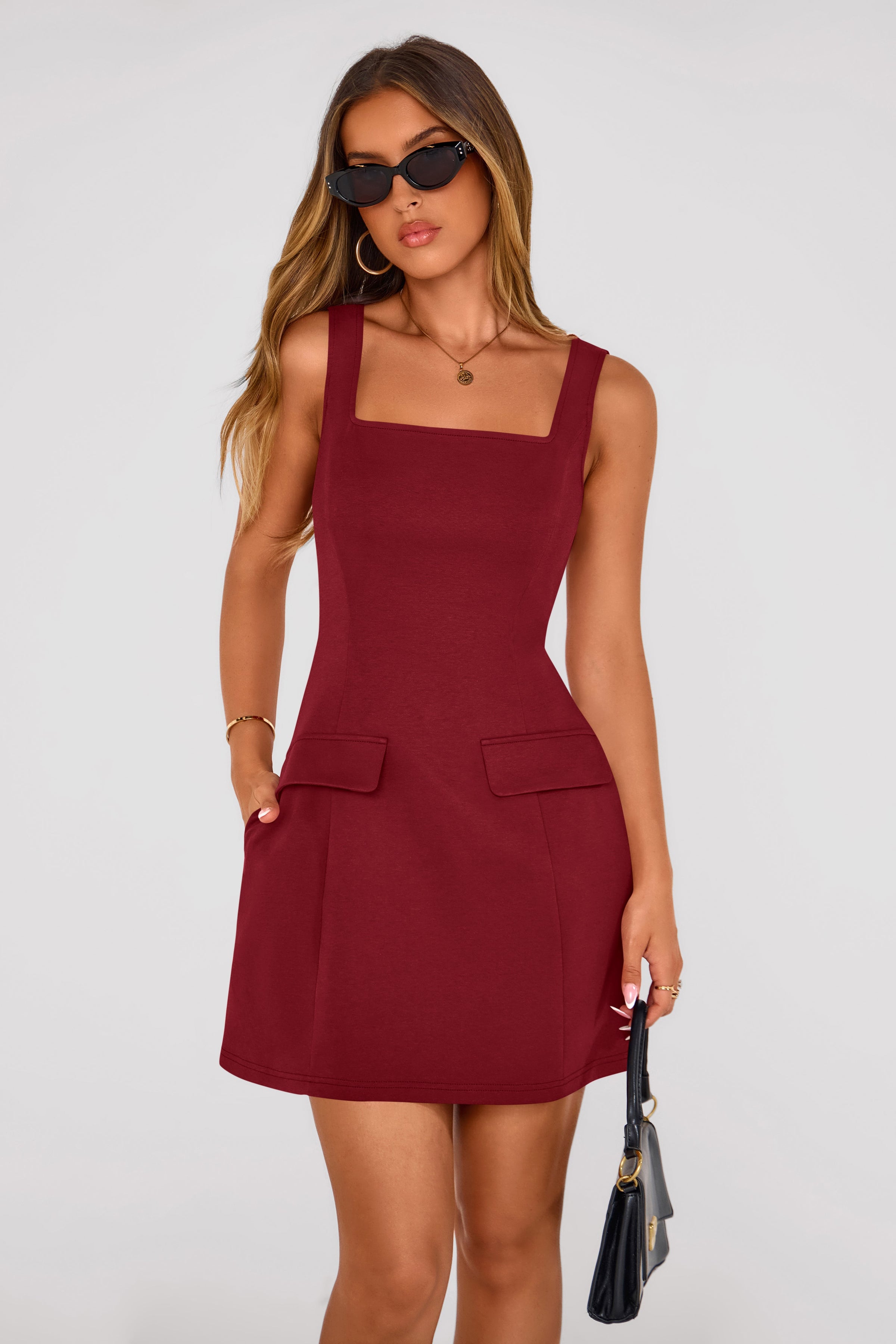 PRETTYGARDEN Womens Summer Sleeveless Mini Dress Square Neck A Line Short Cocktail Party Dresses Trendy Spring Clothes PRETTYGARDEN