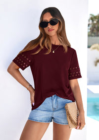 PRETTYGARDEN Summer Tops for Women Lace Short Sleeve T-Shirts Casual Blouses Spring Fashion Clothes Vacation Outfits PRETTYGARDEN