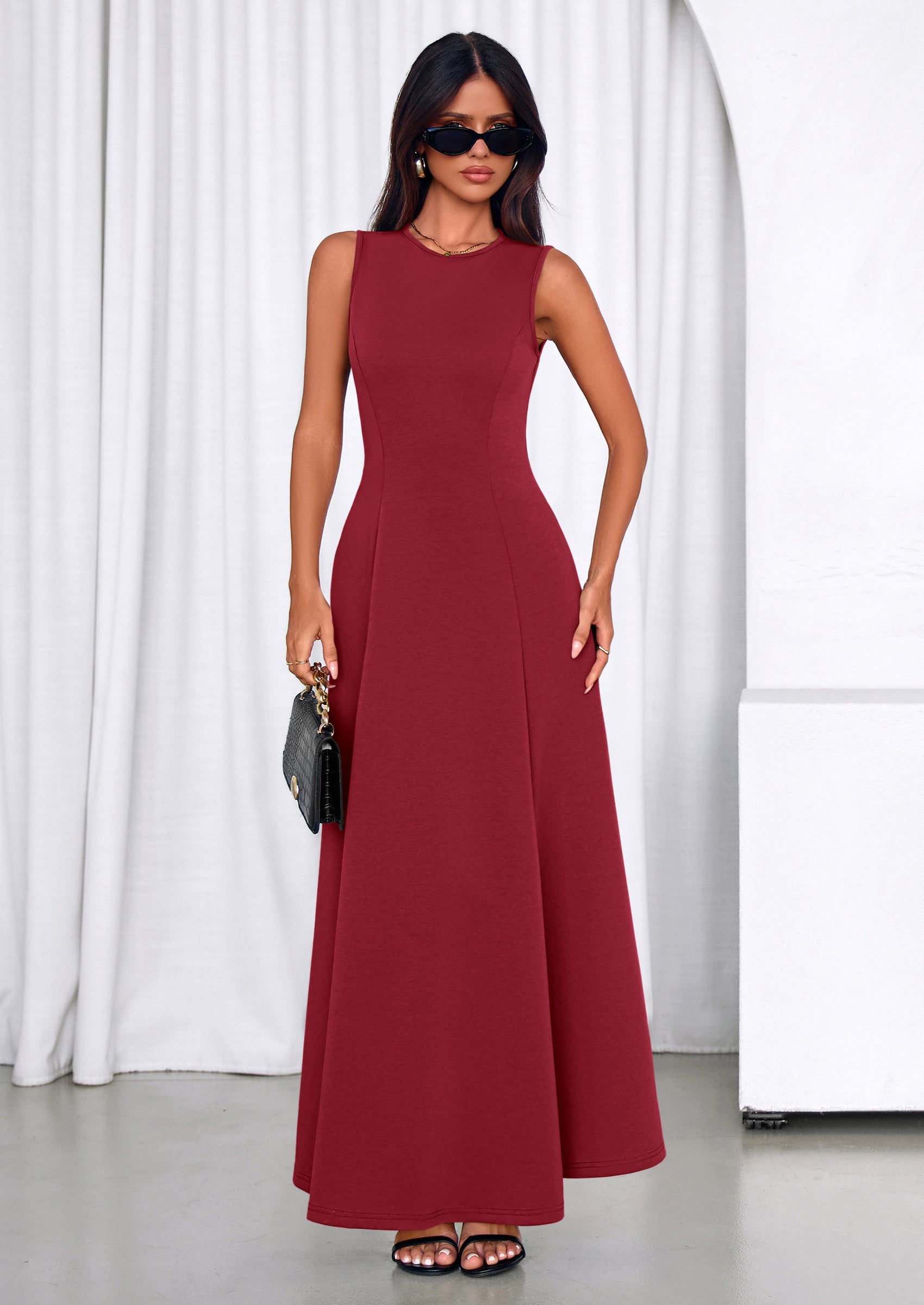 PRETTYGARDEN Women's Summer Tank Maxi Dress Spring Sleeveless Swing A Line Long Flowy Elegant Cocktail Dresses Pockets PRETTYGARDEN