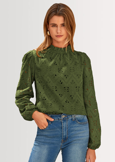 PRETTYGARDEN Womens Tops Dressy Casual Spring Long Sleeve Shirts Embroidered Eyelet Blouses Going Out Outfits