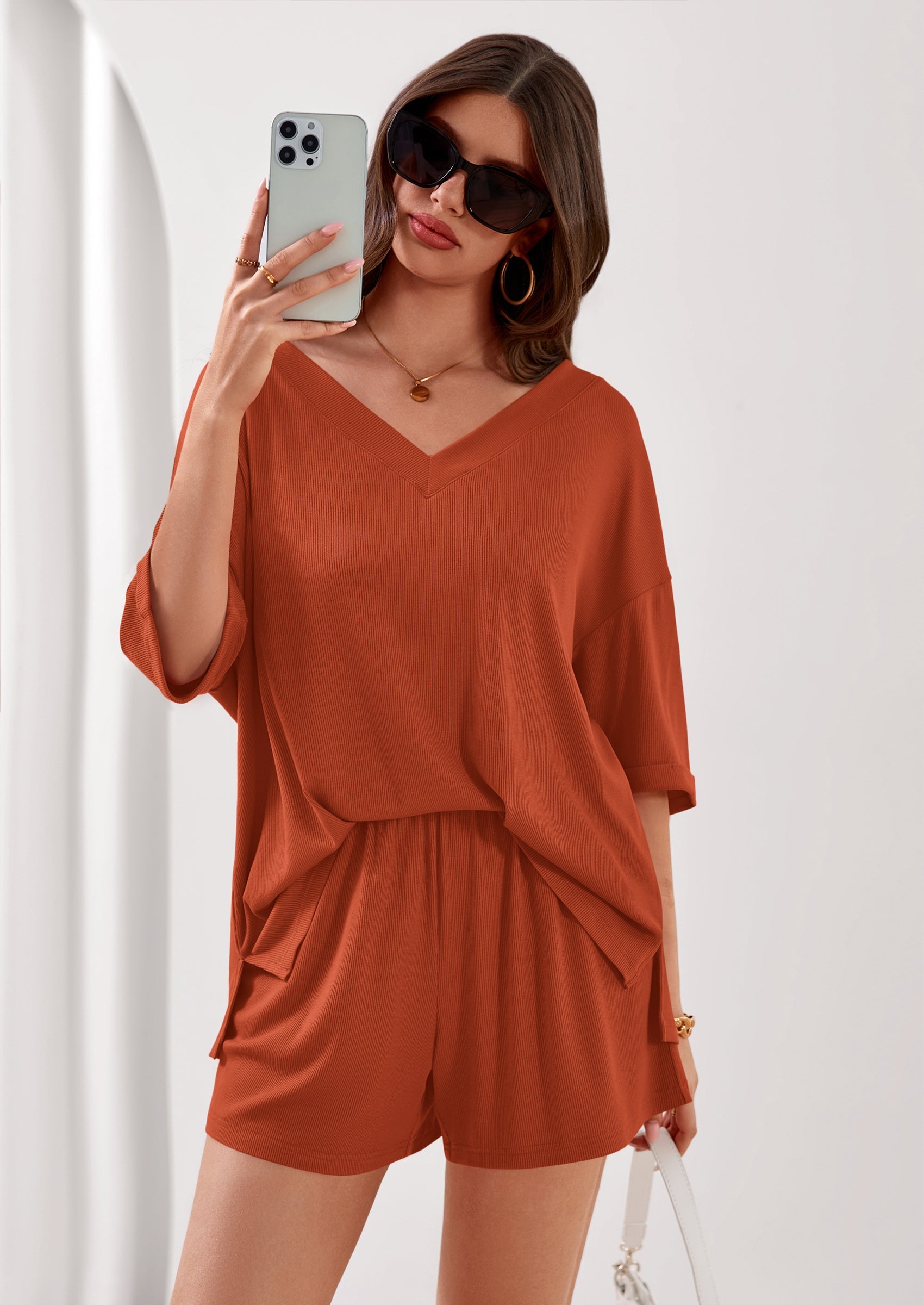 PRETTYGARDEN Womens 2 Piece Sets Oversized Vneck Half Sleeve Tops Shorts Lounge Set Casual Summer Travel Beach Outfits PRETTYGARDEN