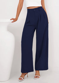 PRETTYGARDEN Womens Spring Wide Leg Palazzo Pants Trendy Loose Button High Waist Pleated Work Business Casual Trousers PRETTYGARDEN