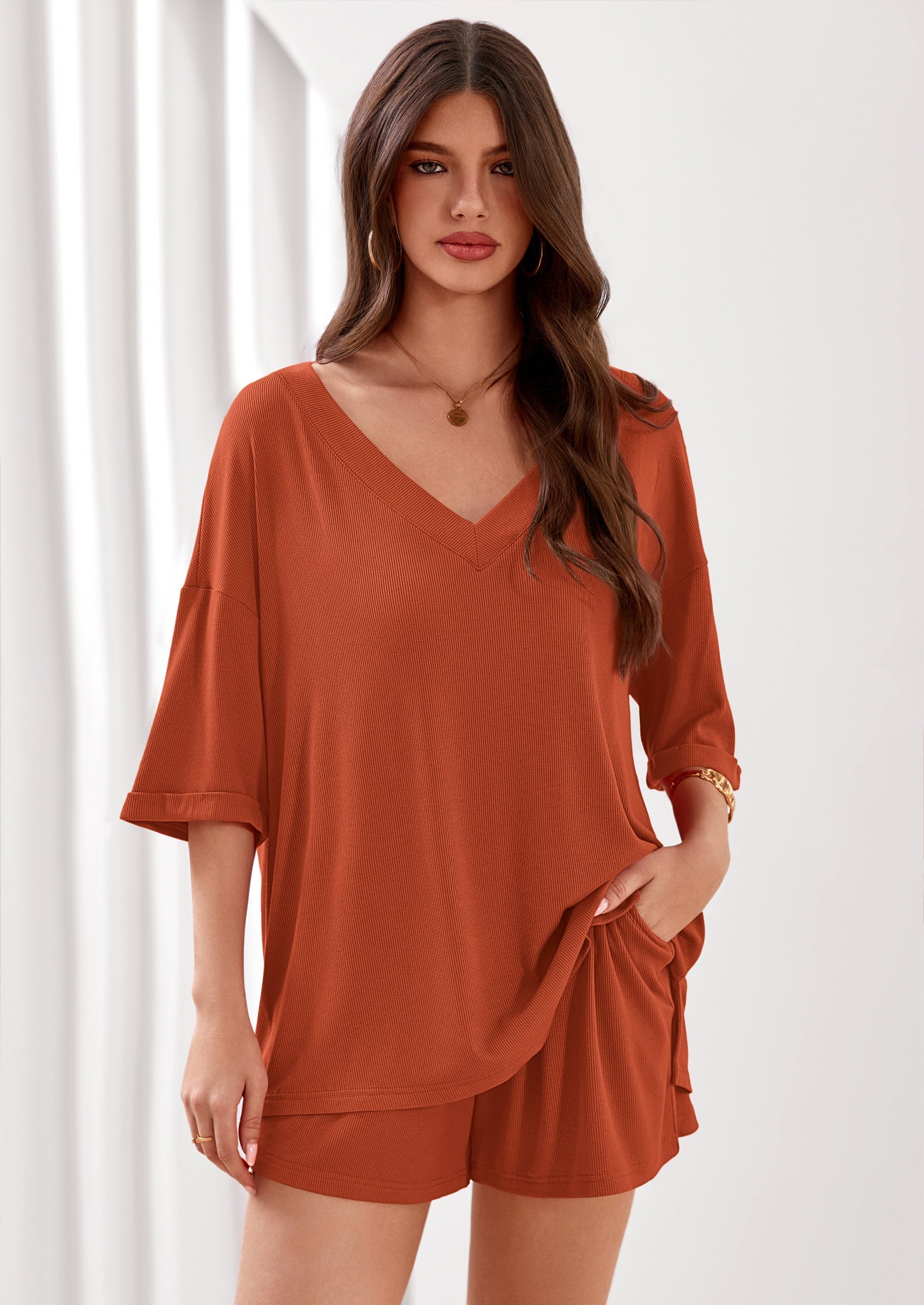 PRETTYGARDEN Womens 2 Piece Sets Oversized Vneck Half Sleeve Tops Shorts Lounge Set Casual Summer Travel Beach Outfits PRETTYGARDEN