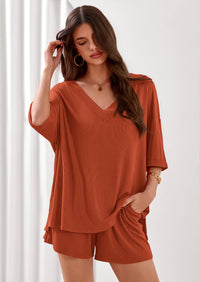 PRETTYGARDEN Womens 2 Piece Sets Oversized Vneck Half Sleeve Tops Shorts Lounge Set Casual Summer Travel Beach Outfits PRETTYGARDEN