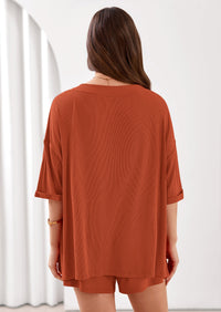 PRETTYGARDEN Womens 2 Piece Sets Oversized Vneck Half Sleeve Tops Shorts Lounge Set Casual Summer Travel Beach Outfits PRETTYGARDEN