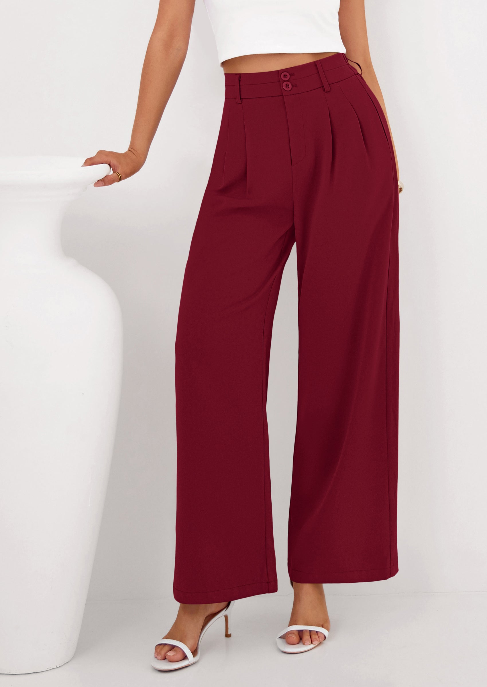 PRETTYGARDEN Womens Spring Wide Leg Palazzo Pants Trendy Loose Button High Waist Pleated Work Business Casual Trousers PRETTYGARDEN