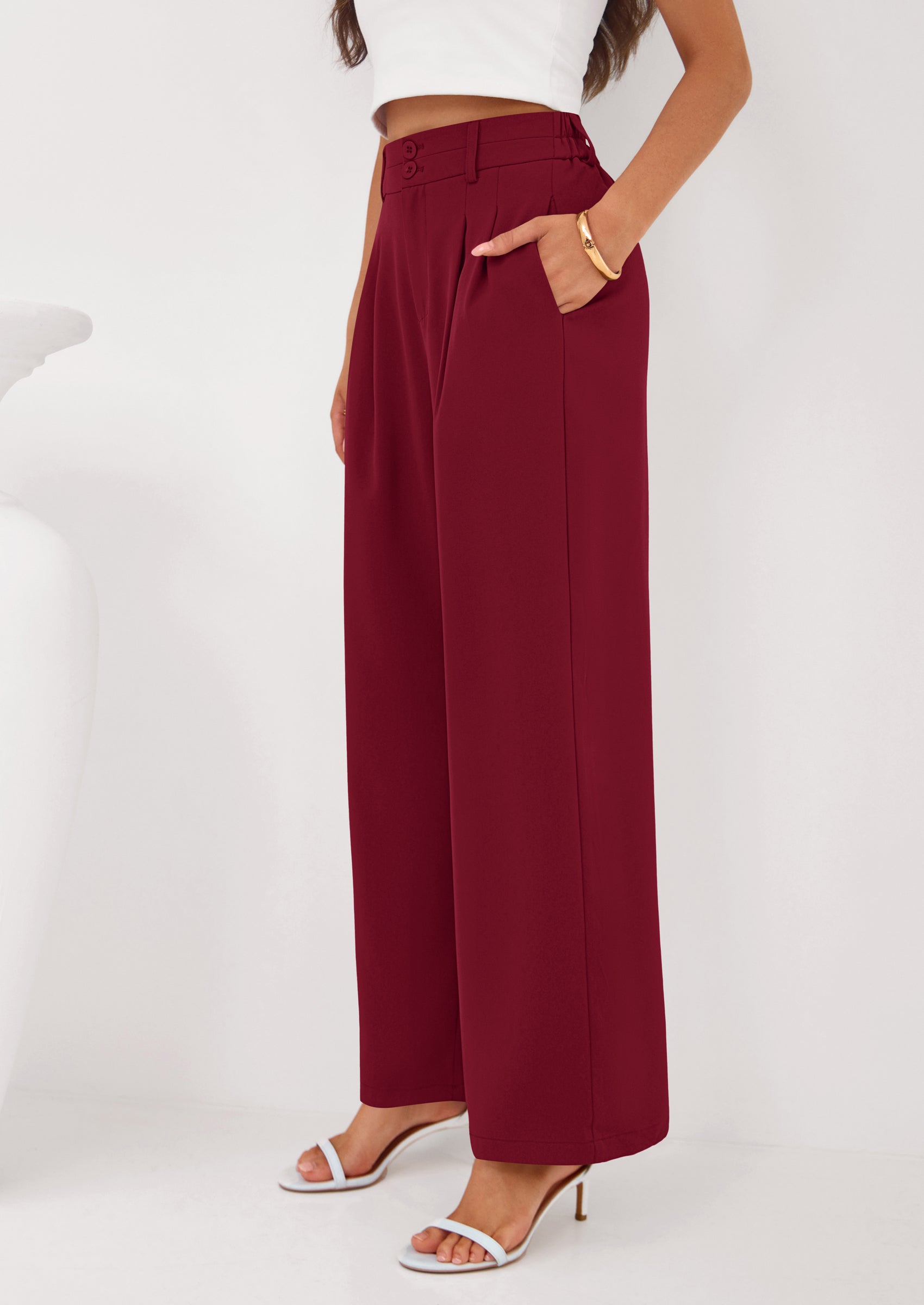 PRETTYGARDEN Womens Spring Wide Leg Palazzo Pants Trendy Loose Button High Waist Pleated Work Business Casual Trousers PRETTYGARDEN