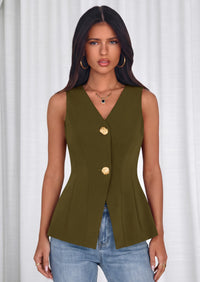 PRETTYGARDEN Womens Summer Sleeveless Blazer Vest Tops Trendy V Neck Button Down Business Casual Suit Vests Waistcoat PRETTYGARDEN