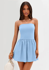 Strapless Casual Tube Top Ruffle A Line Patchwork Mini Dresses Mini Party Dresses