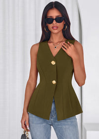 PRETTYGARDEN Womens Summer Sleeveless Blazer Vest Tops Trendy V Neck Button Down Business Casual Suit Vests Waistcoat PRETTYGARDEN