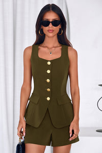 PRETTYGARDEN Womens 2 Piece Matching Sets Fashion Button Down Suit Vest Tops Shorts Set Spring Business Casual Outfits PRETTYGARDEN