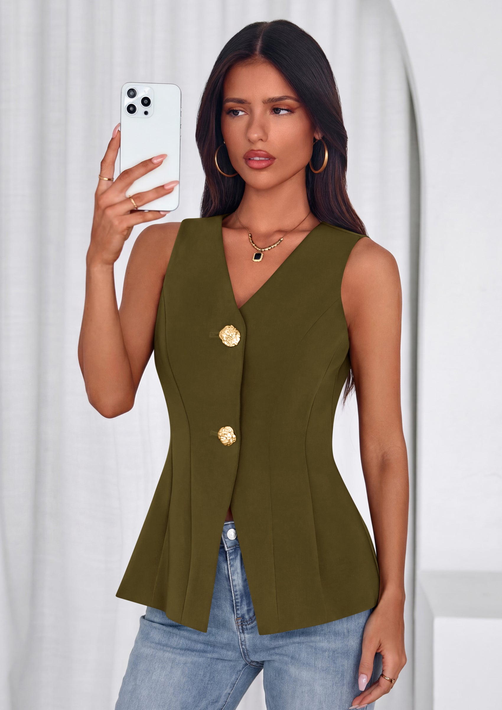 PRETTYGARDEN Womens Summer Sleeveless Blazer Vest Tops Trendy V Neck Button Down Business Casual Suit Vests Waistcoat PRETTYGARDEN