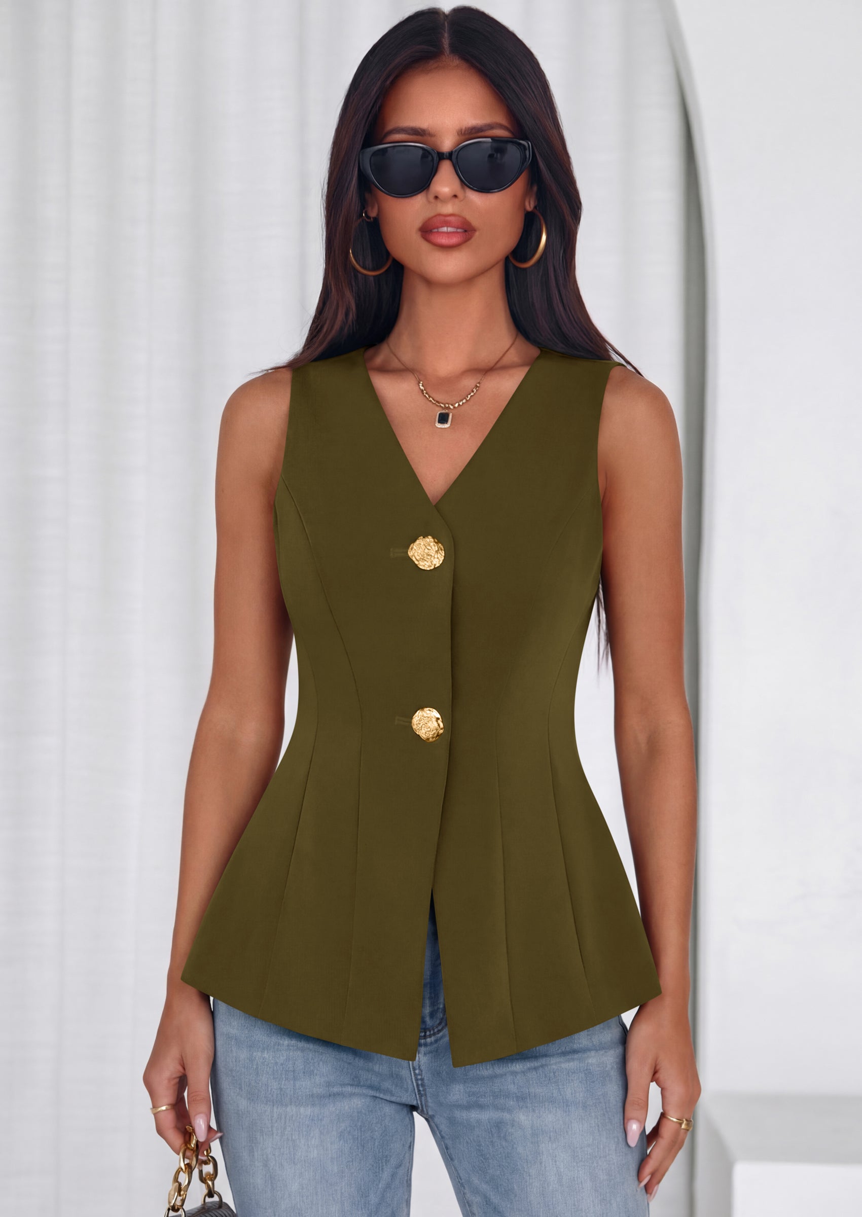 PRETTYGARDEN Womens Summer Sleeveless Blazer Vest Tops Trendy V Neck Button Down Business Casual Suit Vests Waistcoat PRETTYGARDEN