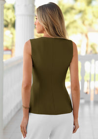 PRETTYGARDEN Women's Summer Vest Tops Business Casual Going Out Outfits Sleeveless Zip Up Dressy Tank Top Suit Waistcoat PRETTYGARDEN