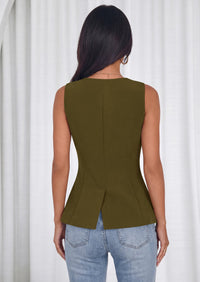 PRETTYGARDEN Womens Summer Sleeveless Blazer Vest Tops Trendy V Neck Button Down Business Casual Suit Vests Waistcoat PRETTYGARDEN