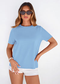 PRETTYGARDEN Womens Summer Tops Casual Basic Crewneck Short Sleeve Shirts Spring Fashion Clothing Going Out Outfits PRETTYGARDEN