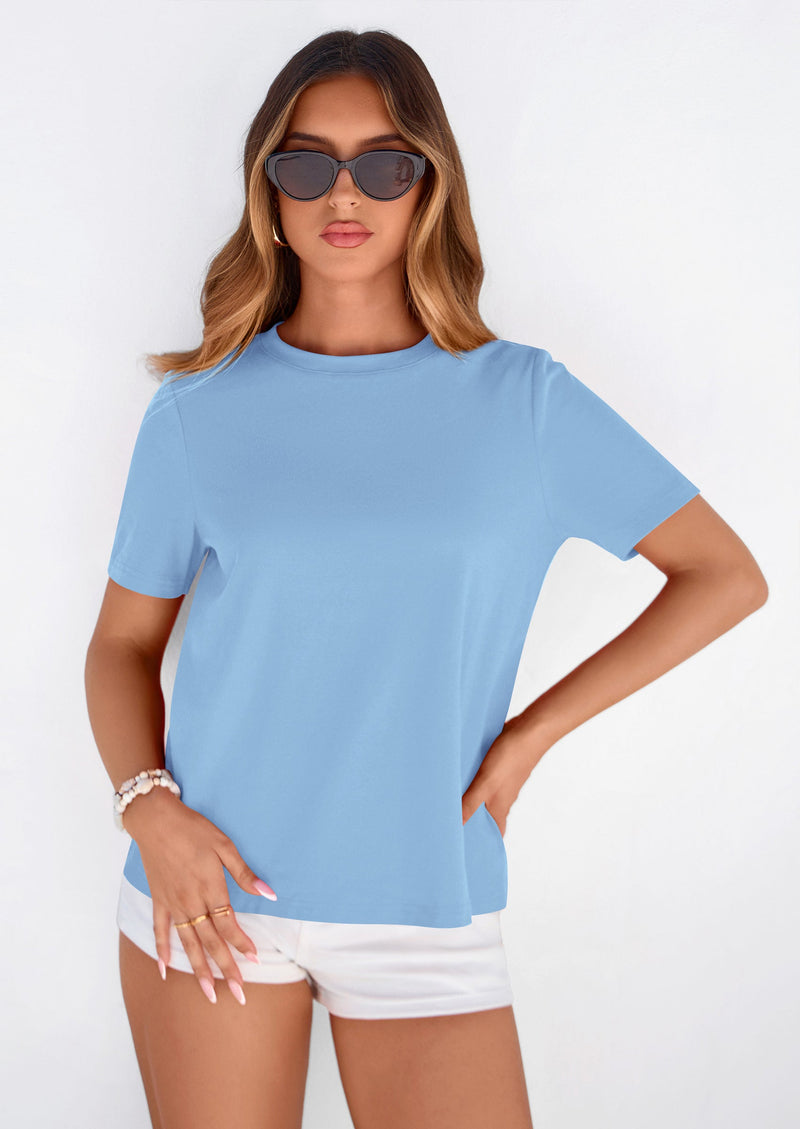 PRETTYGARDEN Womens Summer Tops Casual Basic Crewneck Short Sleeve Shirts Spring Fashion Clothing Going Out Outfits PRETTYGARDEN