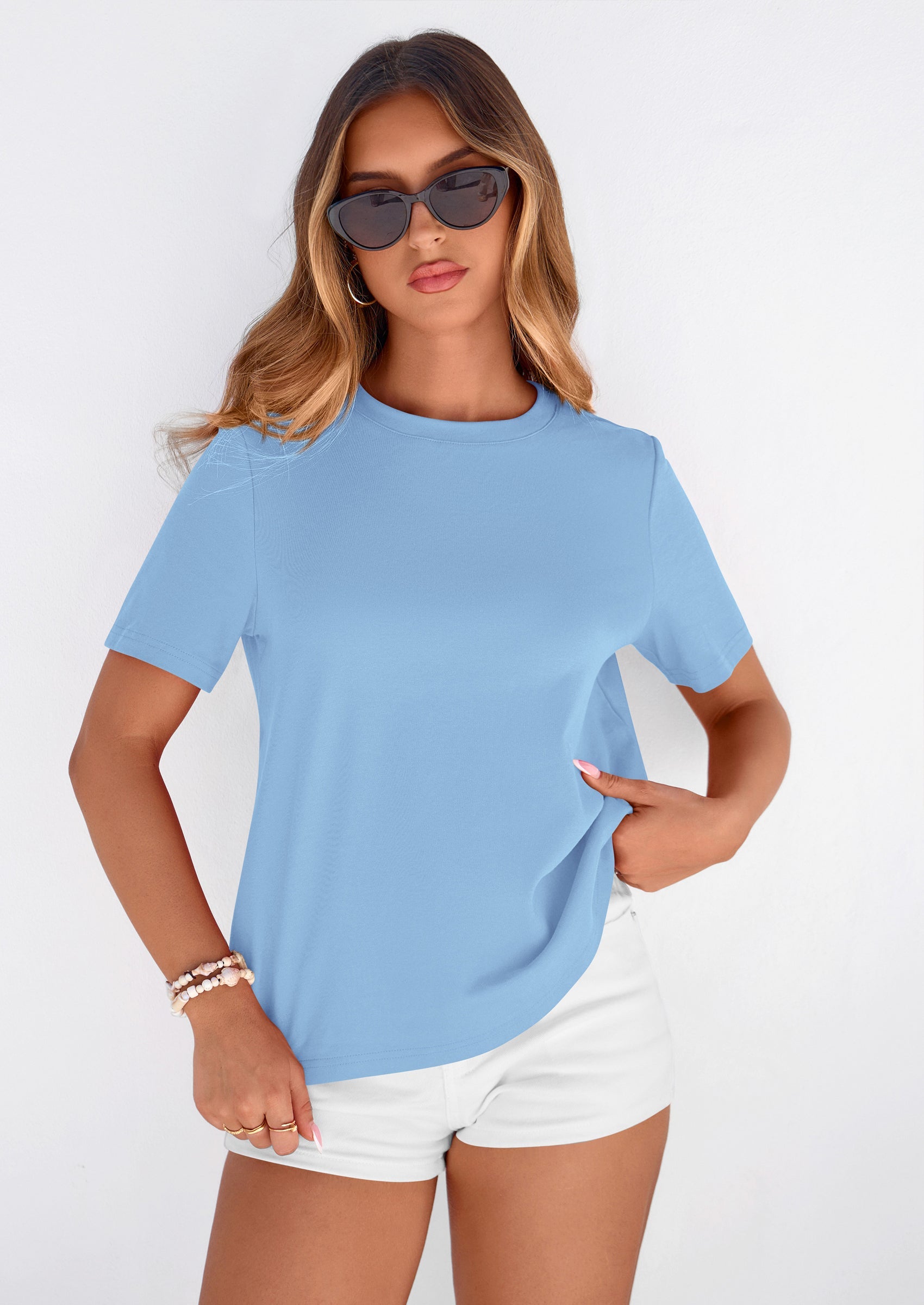 PRETTYGARDEN Womens Summer Tops Casual Basic Crewneck Short Sleeve Shirts Spring Fashion Clothing Going Out Outfits PRETTYGARDEN
