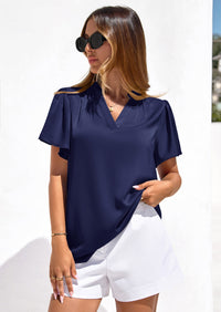 PRETTYGARDEN Women's Summer Blouses Dressy Casual Ruffle Cap Sleeve V Neck Business Work Trendy Cute Tops Spring Outfits PRETTYGARDEN