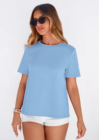 PRETTYGARDEN Womens Summer Tops Casual Basic Crewneck Short Sleeve Shirts Spring Fashion Clothing Going Out Outfits PRETTYGARDEN