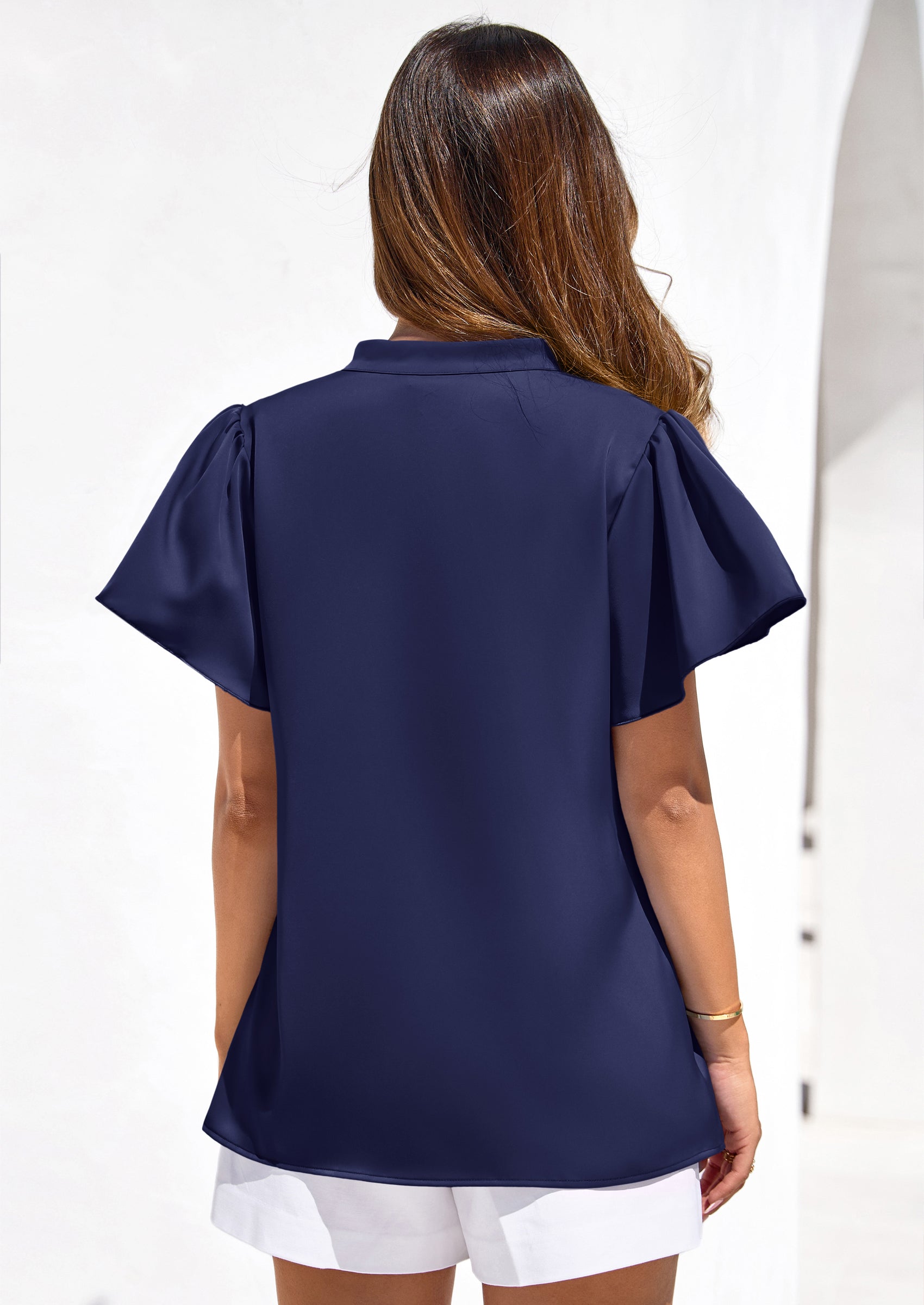 PRETTYGARDEN Women's Summer Blouses Dressy Casual Ruffle Cap Sleeve V Neck Business Work Trendy Cute Tops Spring Outfits PRETTYGARDEN