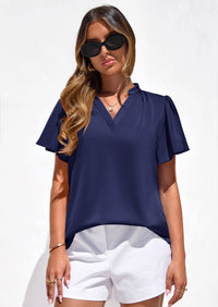 PRETTYGARDEN Women's Summer Blouses Dressy Casual Ruffle Cap Sleeve V Neck Business Work Trendy Cute Tops Spring Outfits PRETTYGARDEN